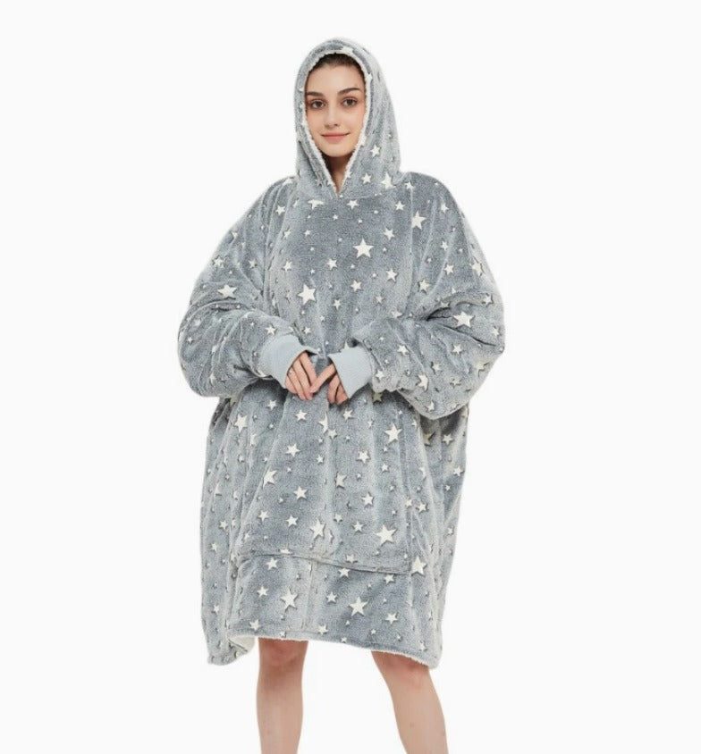 Le Sweat-Plaid oversize à capuche, coloris gris étoile brillante