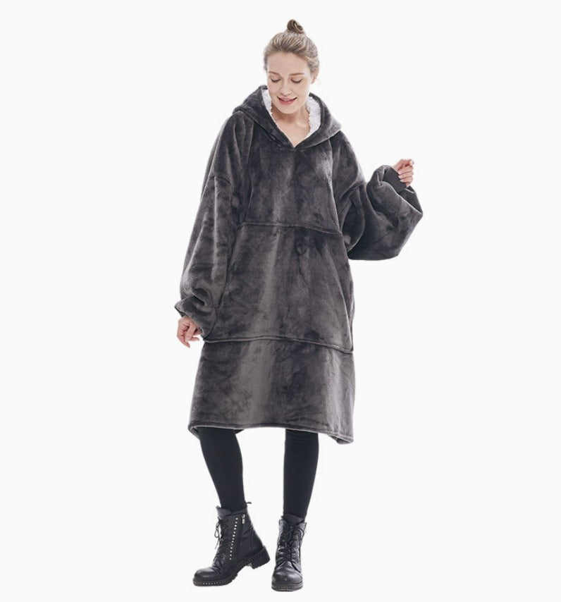 Le Sweat-Plaid oversize à capuche, coloris gris foncé
