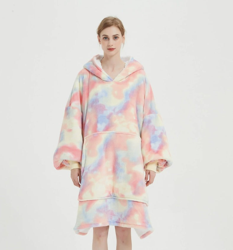 Le Sweat-Plaid oversize à capuche, coloris beige tie-dye