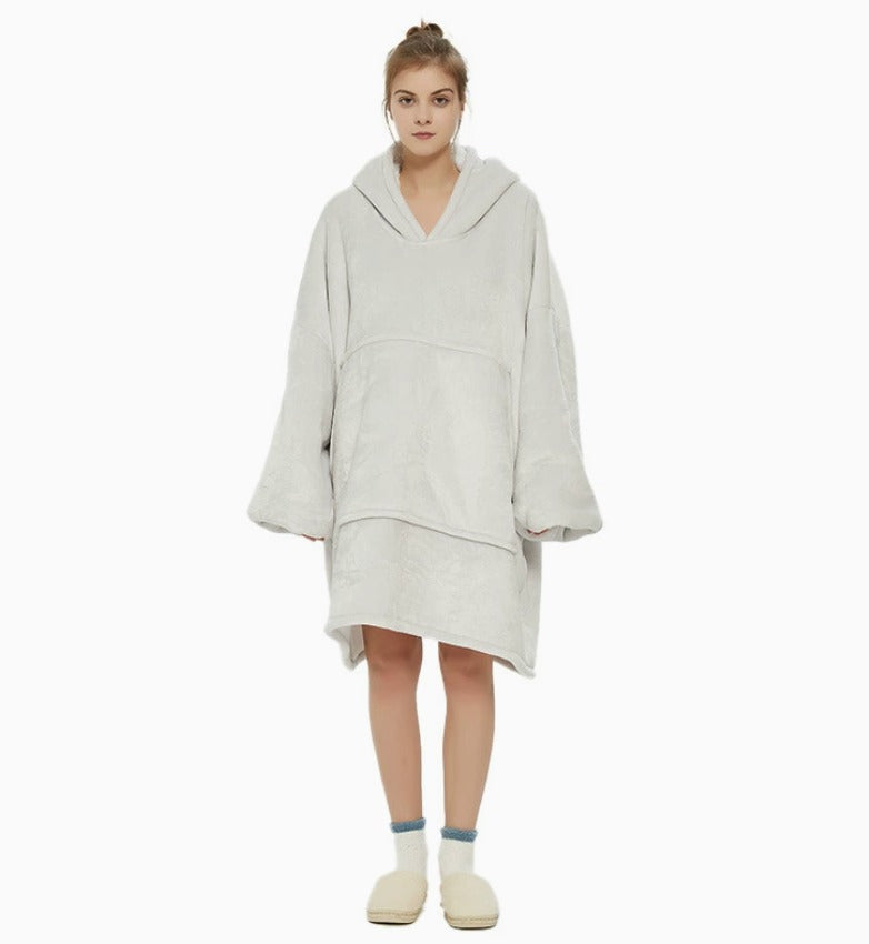 Le Sweat-Plaid oversize à capuche, coloris blanc