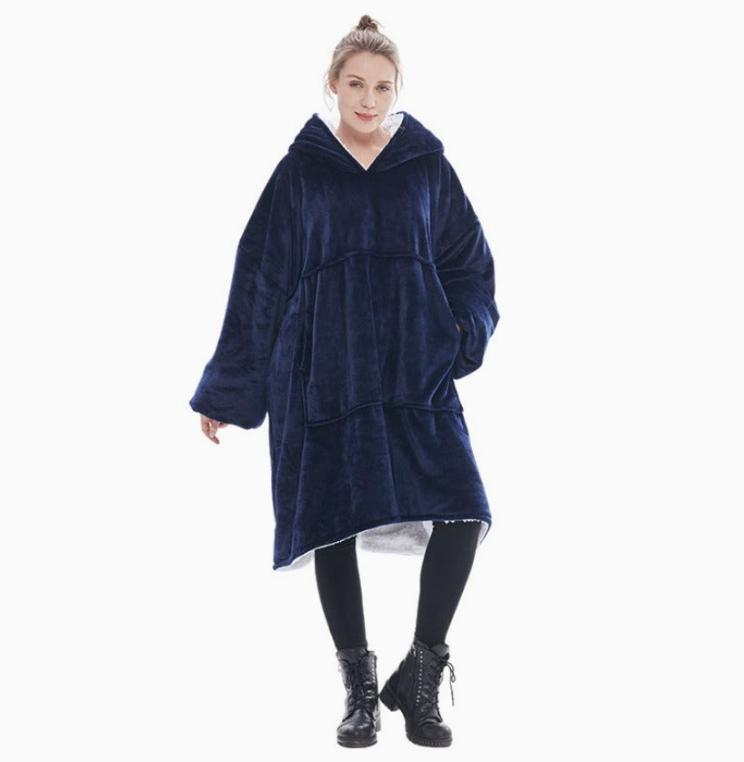 Le Sweat-Plaid oversize à capuche, coloris bleu marine