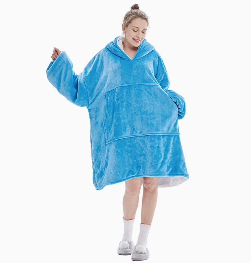 Le Sweat-Plaid oversize à capuche, coloris bleu