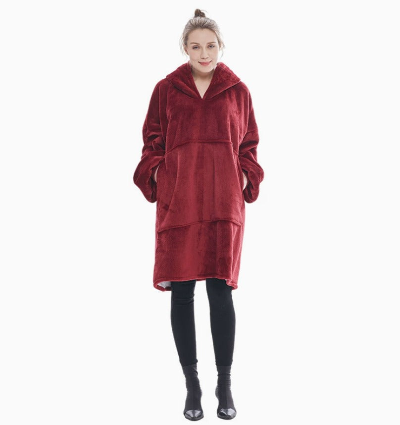 Le Sweat-Plaid oversize à capuche, coloris bordeaux