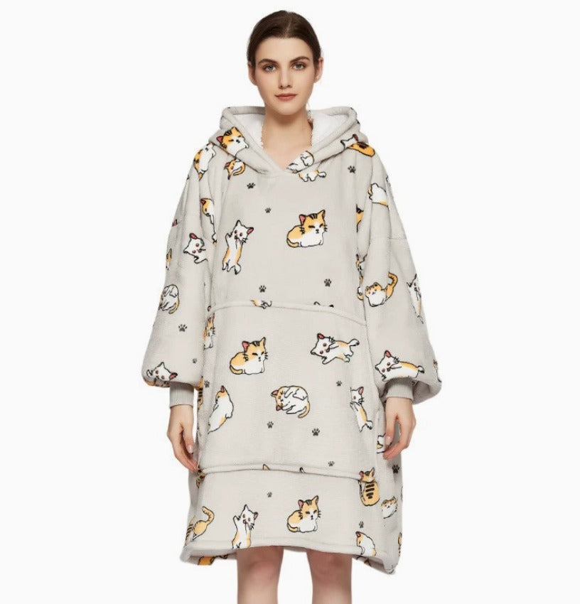 Le Sweat-Plaid oversize à capuche, coloris chat gris clair