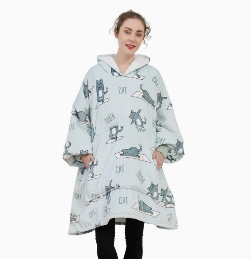 Le Sweat-Plaid oversize à capuche, coloris chat yoga