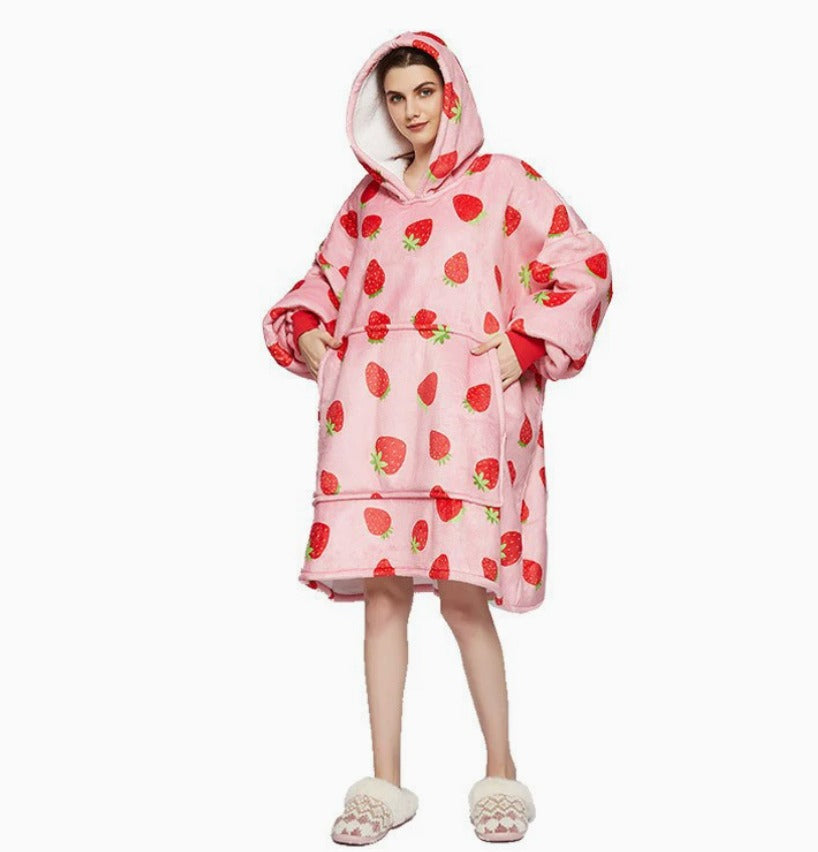 Le Sweat-Plaid oversize à capuche, coloris fraise