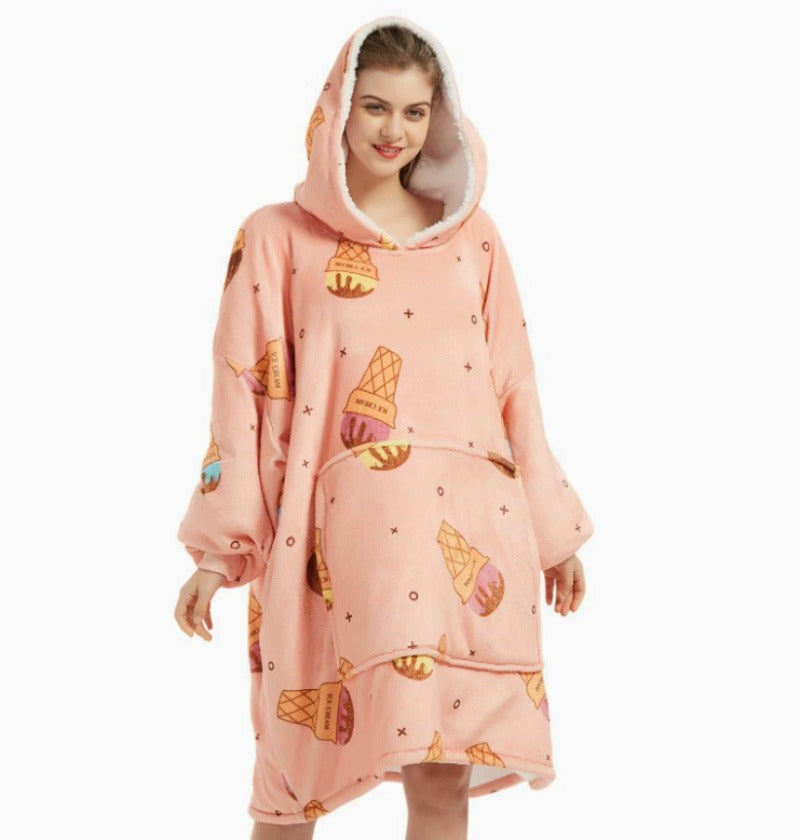 Le Sweat-Plaid oversize à capuche, coloris glace