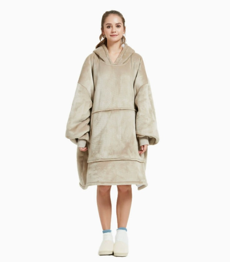 Le Sweat-Plaid oversize à capuche, coloris kaki