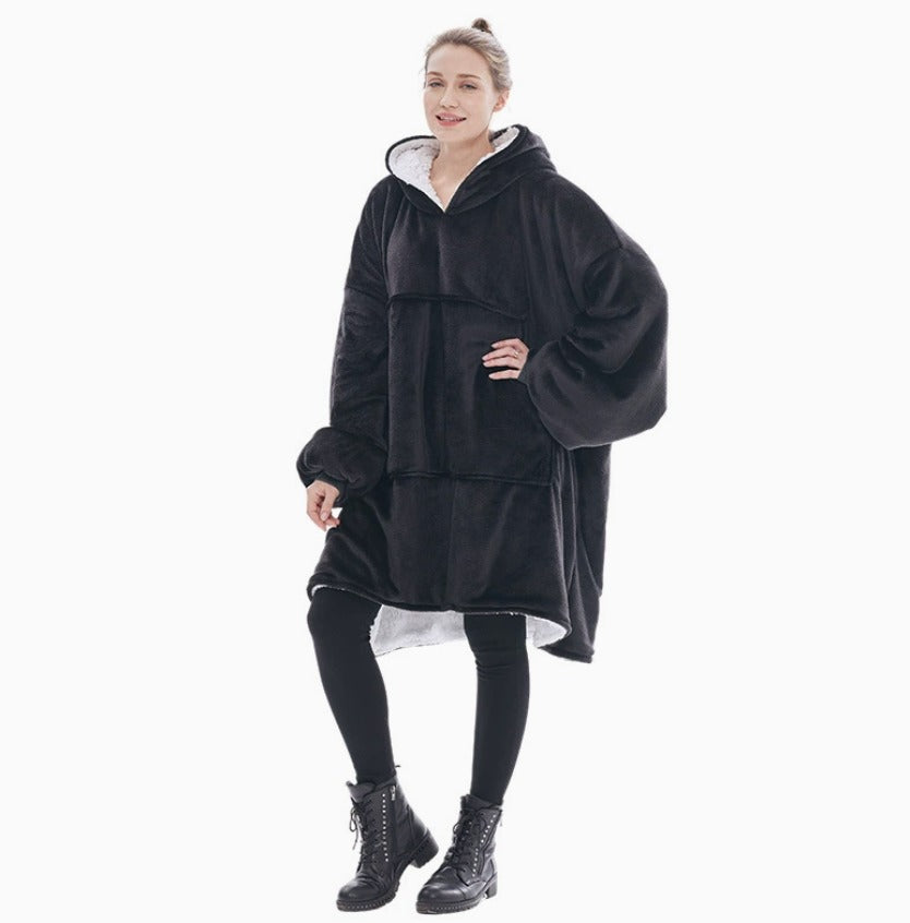 Le Sweat-Plaid oversize à capuche, coloris noir