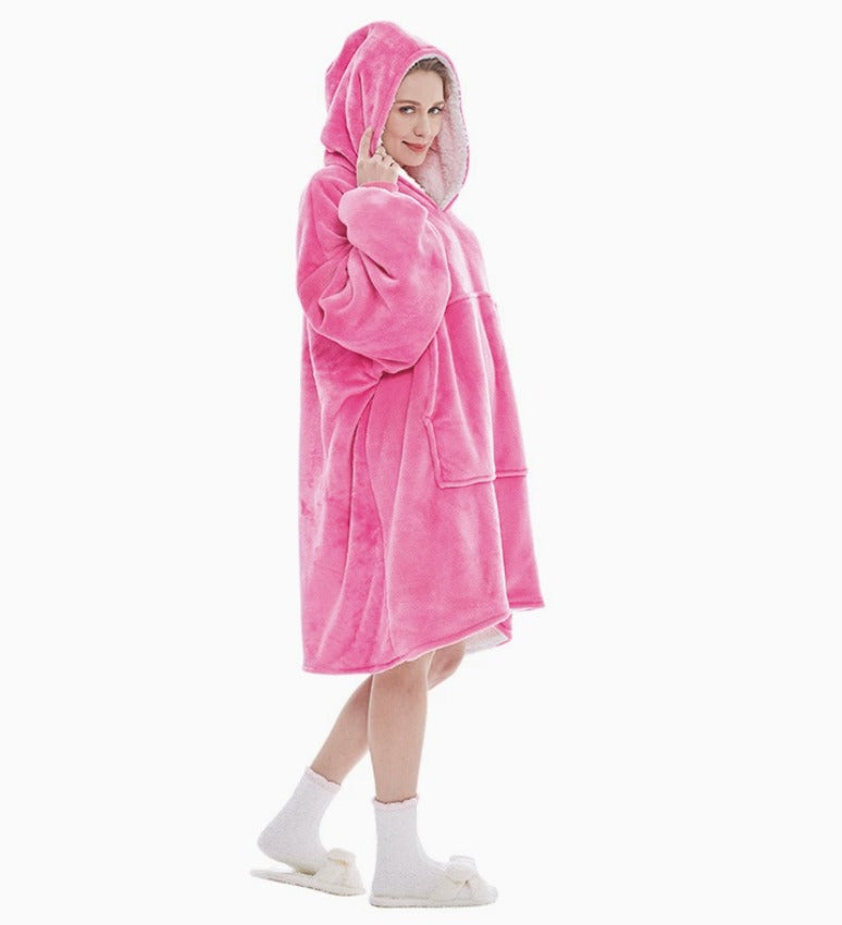 Le Sweat-Plaid oversize à capuche, coloris rose lotus