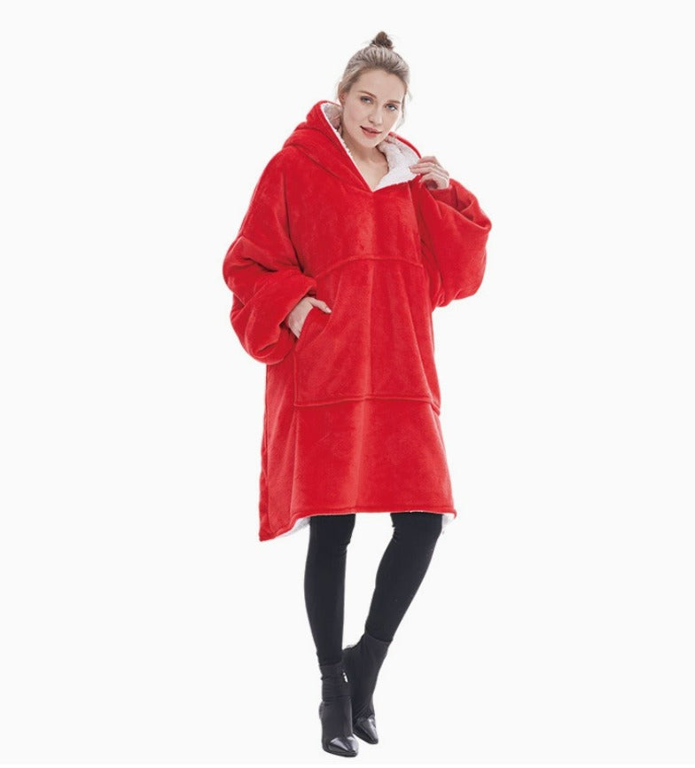 Le Sweat-Plaid oversize à capuche, coloris rouge vif