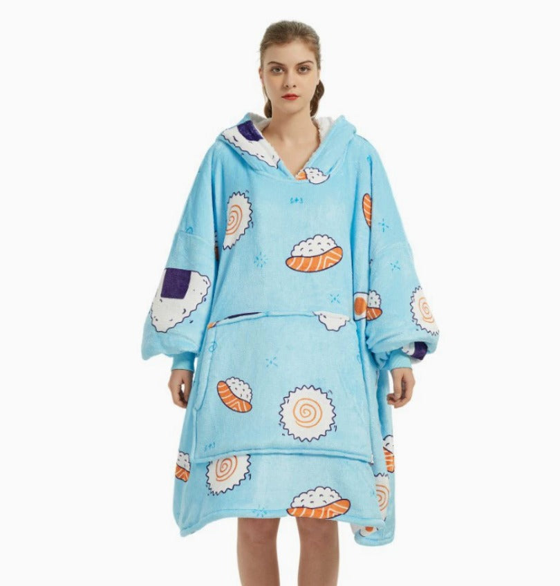 Le Sweat-Plaid oversize à capuche, coloris sushi bleu