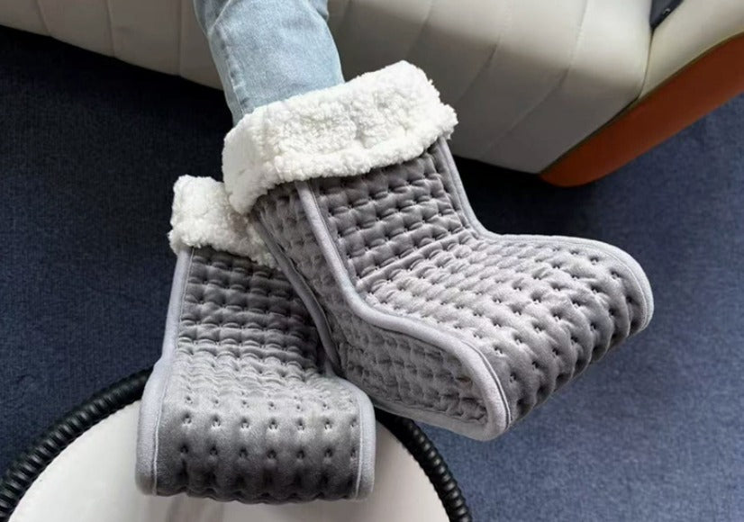 Le Chauffe-Pieds, chaussons chauffants gris à revers sherpa